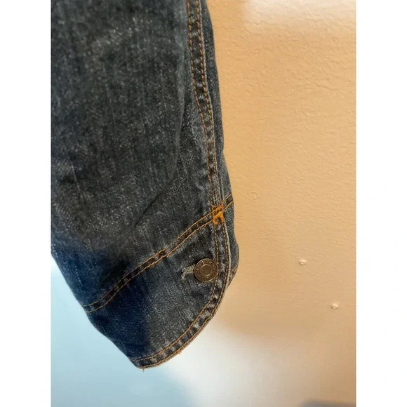 GAP Denim Jacket Womens Small Blue Jean Coat Colorful Striped Lined Button Small - Picture 2 of 9
